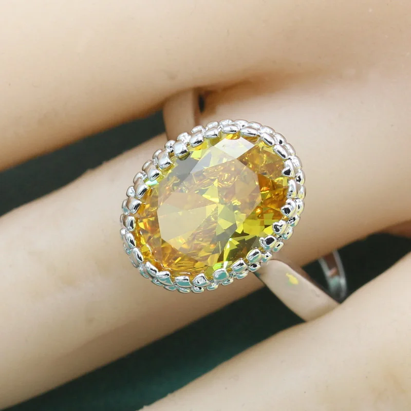 EIOLZJ 925 Silver Rings for Women Yellow Semi-precious Stone Ringen Bride Anniversary Ring Free Jewelry Box | Украшения и