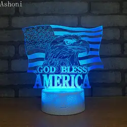 God Bless America 3D настольная светодио дный LED Цвет Изменение визуальная Иллюзия USB ночник аниме для детей рождественские подарки