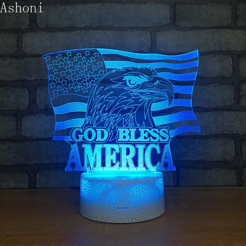 

God Bless America 3D Table Lamp LED Color Changing Visual Illusion USB Nightlight Anime for Kids Christmas Gifts