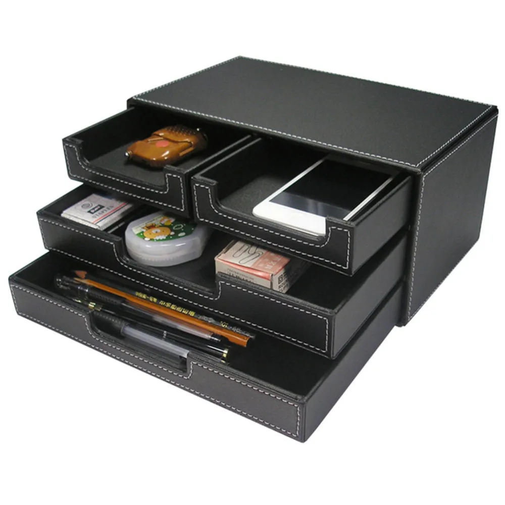 Kingfom Office Stationery Desk Organizer Set File Rack Desktop Storage Organizer Wood Napkin Holder Memo Box 5 Pcs