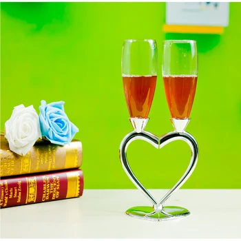 

New Heart Silver Plated Crystal Wedding Toasting champagne flutes Glasses Cup groom bride wedding Party decoration cup for Gift