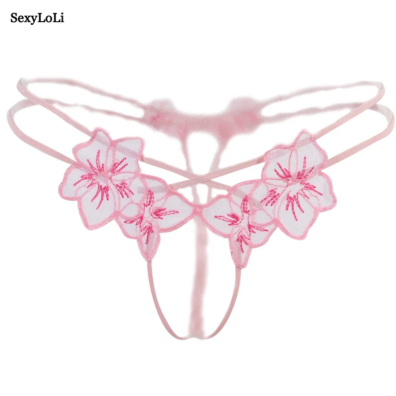 Провод королевская вышивка элегантные кружевные трусики стринги - Цвет: pink