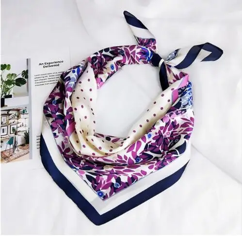 

New Style Women Square Scarf 70x70 Handkerchief Dot Flower Geometry Print Scarves Blue Red Plaid Headbands Spring Small Bandana