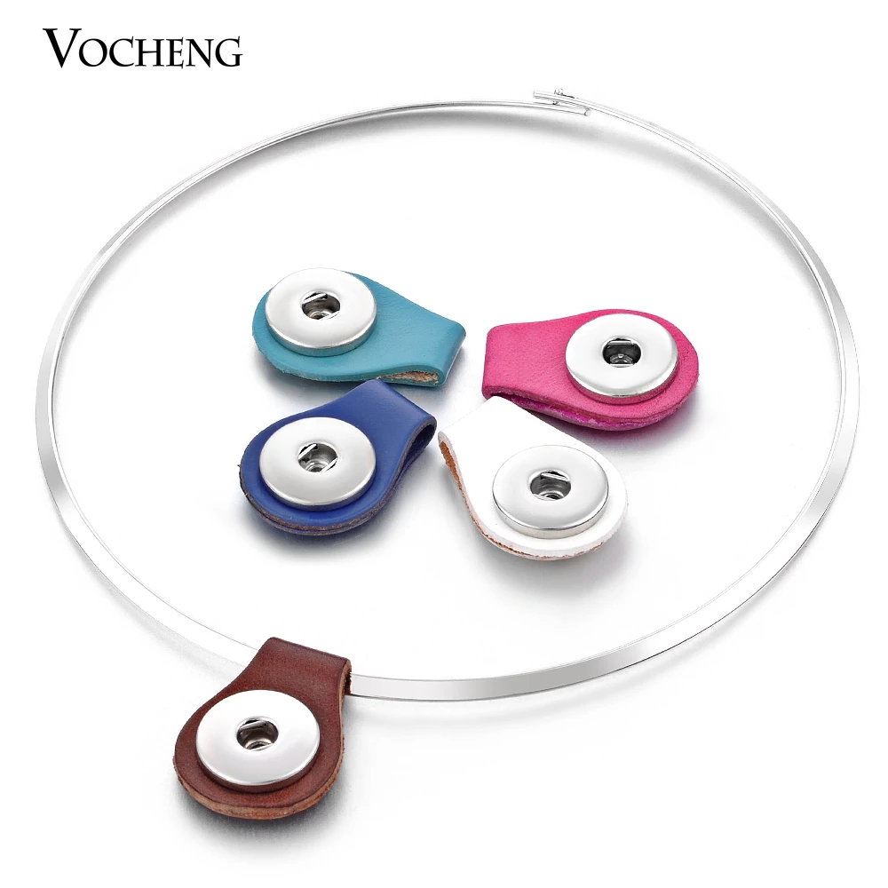 

10pcs/lot 18mm Vocheng Ginger Snap Jewelry Colorful 8 Colors Genuine Leather Steel Collars Necklace NN-046*10