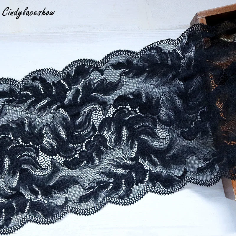 

2yards/lot 19.7cm Wide Embroidered Black Elastic Lace Trim Lace Fabric DIY Garment Accessories Sewing Lace Ribbon Bra Lingeire