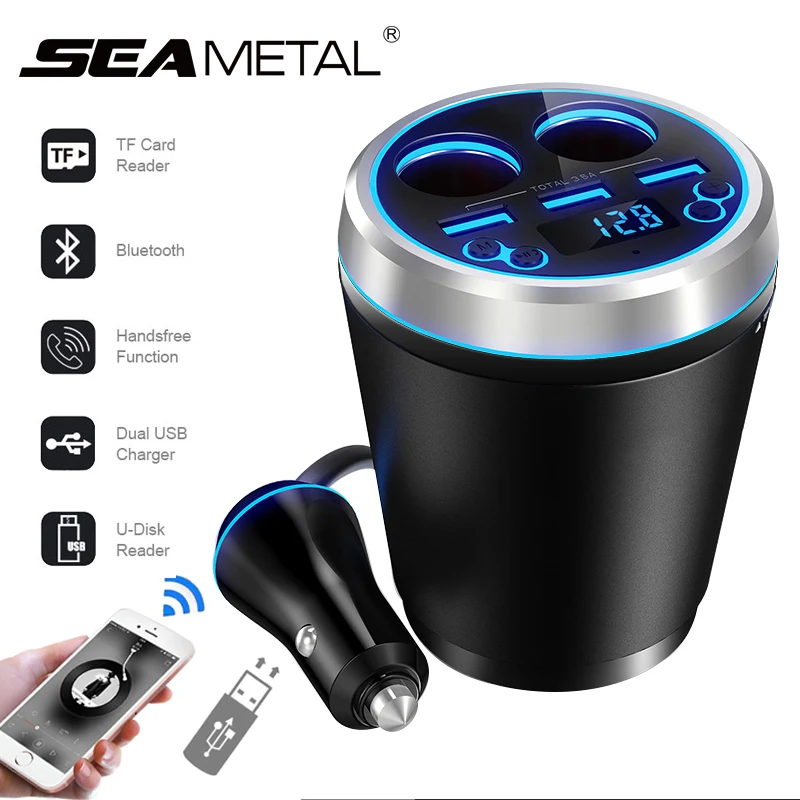 

Car Charger Bluetooth MP3 Player Kit FM Transmitte Display Dual USB Charger Music Cup Holder Cigarette Lighter Car Accessories