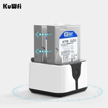 Kuwfi Dual Hard Disk Docking for 2.5″/3.5″ SATA HDD Enclosure USB3.0 5G High Speed 2 Bay Card Reader External Storage Box