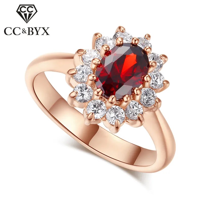 Cc Jewelry Princess Diana Rings For Women Luxury Rose Gold Color Red Cz Stone Party Fidanzamento Bijoux Bridal Wedding Cc625