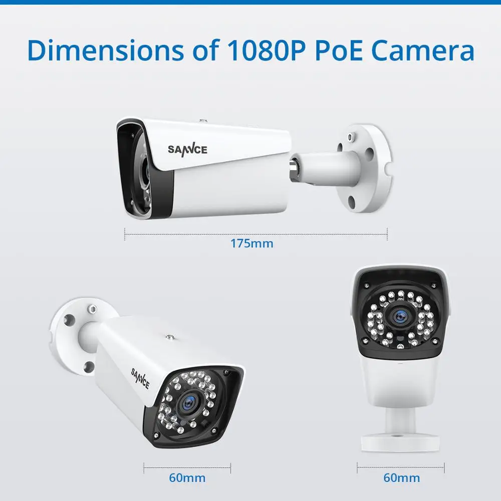 SANNCE 4CH 1080P XPOE H.264 Video Security System 4pcs 2MP Outdoor Weatherproof Infrared Night Vision IP Camera Wireless NVR Kit