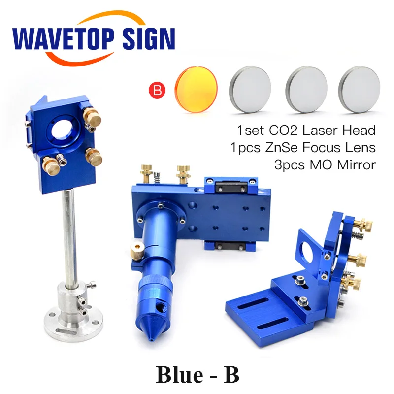 CO2 лазерная головка набор Монтажный держатель+ Фокусировочный объектив 1 шт.+ Si/Mo Светоотражающие зеркала 3 шт. для гравера режущего станка запчасти - Цвет: Blue - B