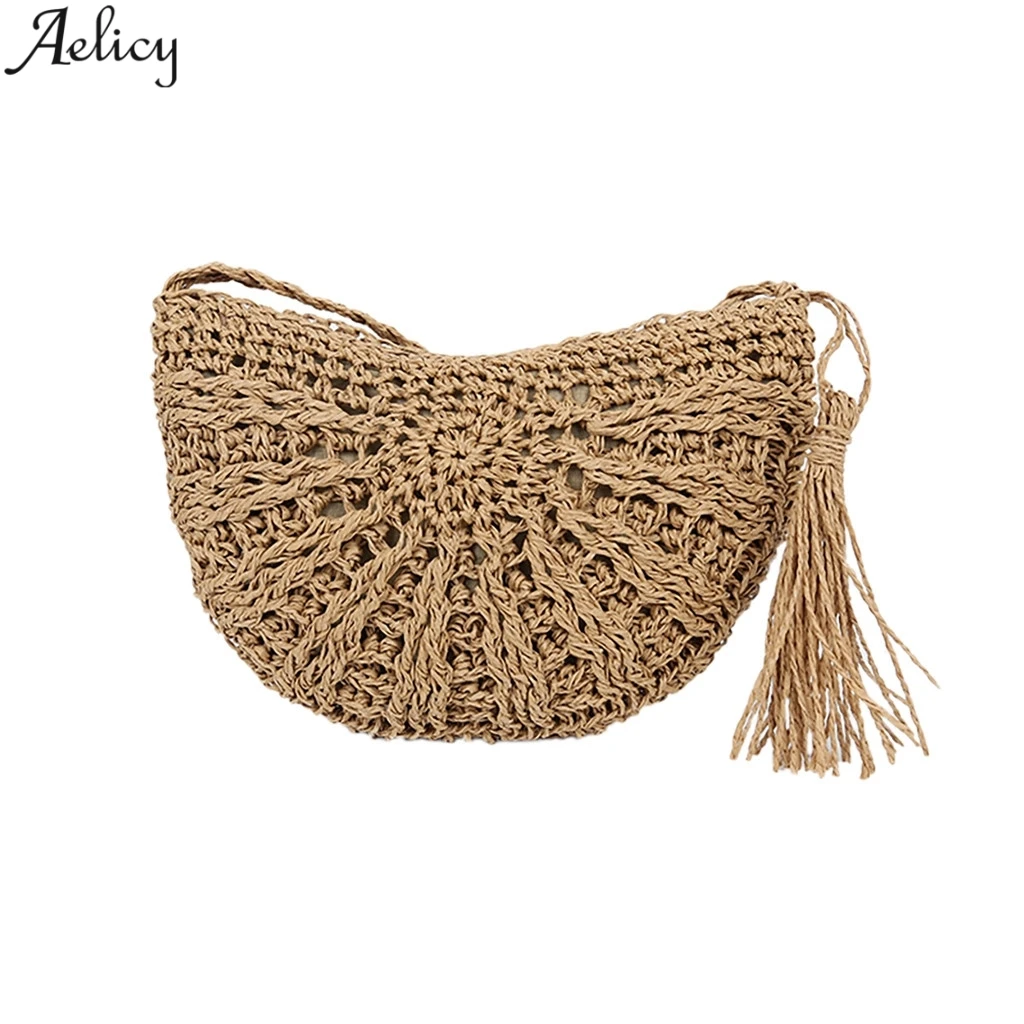 

Aelicy Women's Forest Style Lovely Soild Straw Shoulder Messenger Bag Fashion Versatile Simple Shoulder Bag Crossbody Bag New