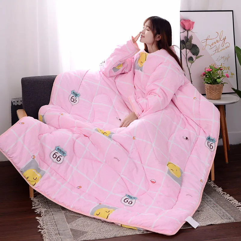 winter Comforters autumn Lazy Quilt with Sleeves family Blanket Cape Cloak Nap Blanket Dormitory Mantle Covered Blanket - Цвет: PINK SMILE