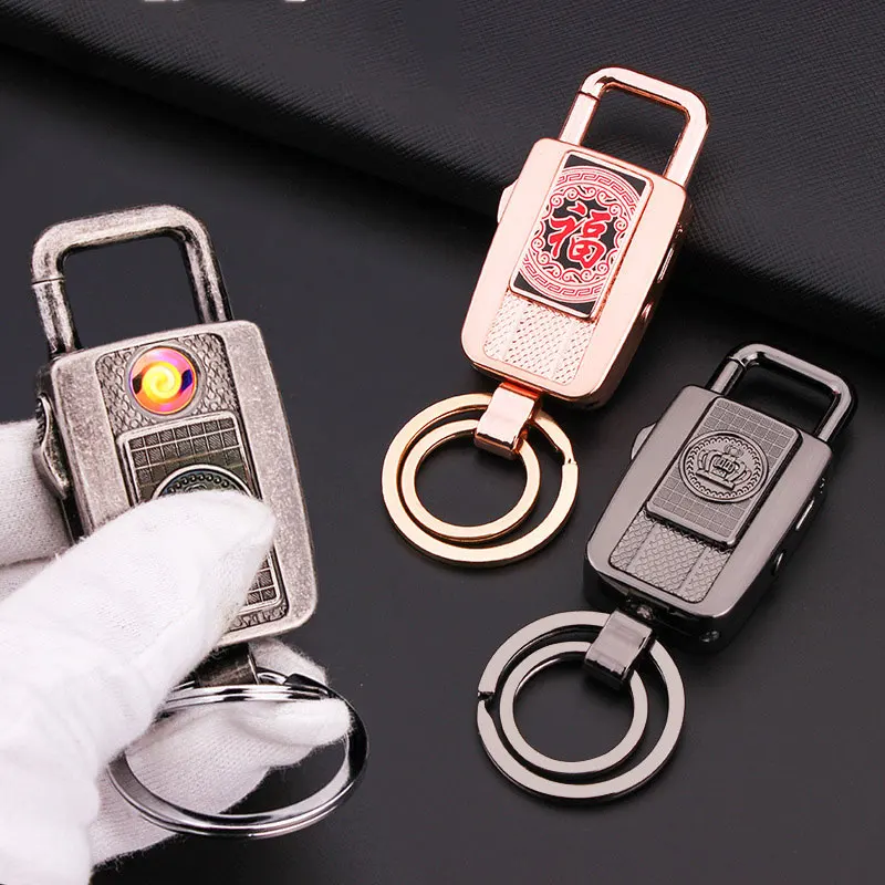 Keychain Design Lighter With LED Flashlight Multifunction Electronic