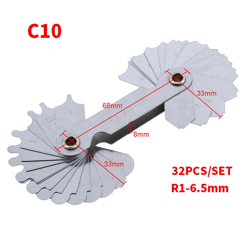 32 шт./компл. измерительный датчик Нержавеющая сталь радиус Gauge образец R датчик с 1-6,5 лезвия диапазон для промышленных измерений