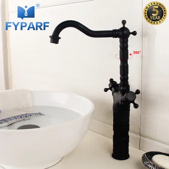 

FYPARF Tall Basin Faucet Brass Bathroom Sink Faucet Waterfall Hot and Hot Water Tap Black Matte Single Handle Swivel Spout Mixer