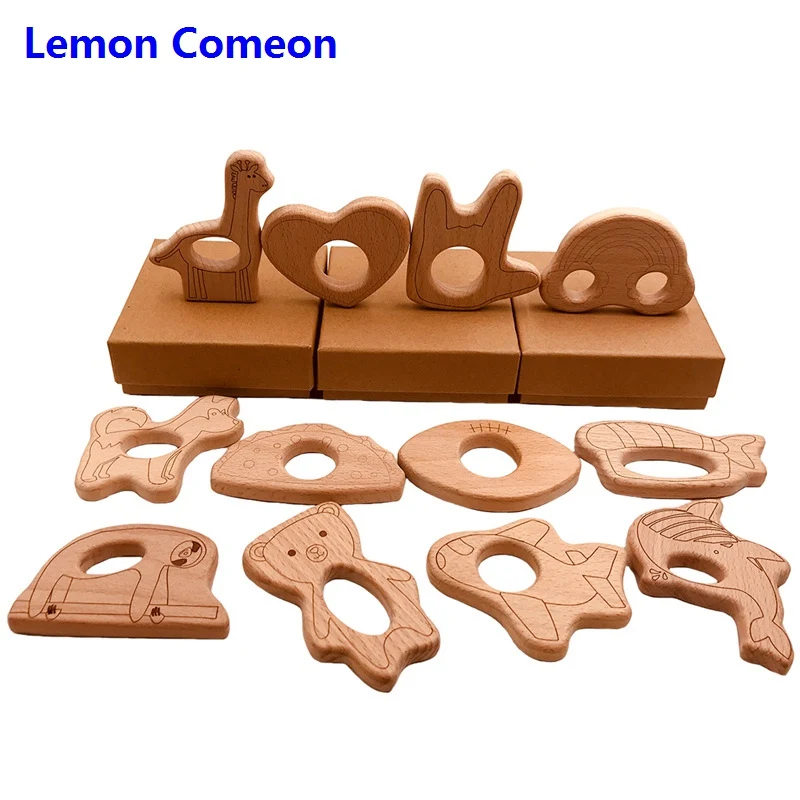 

5Pcs Baby Teether Beech Wooden Teether Baby Teething Gym Toy Rainbow Baseball Accessories Kids Teething Pendant Nursing Holder