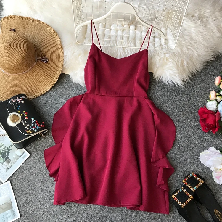 

Women Beach Summer 2019 New Sexy Open - Back Red Dress Sleeveless Casual Vestidos E440
