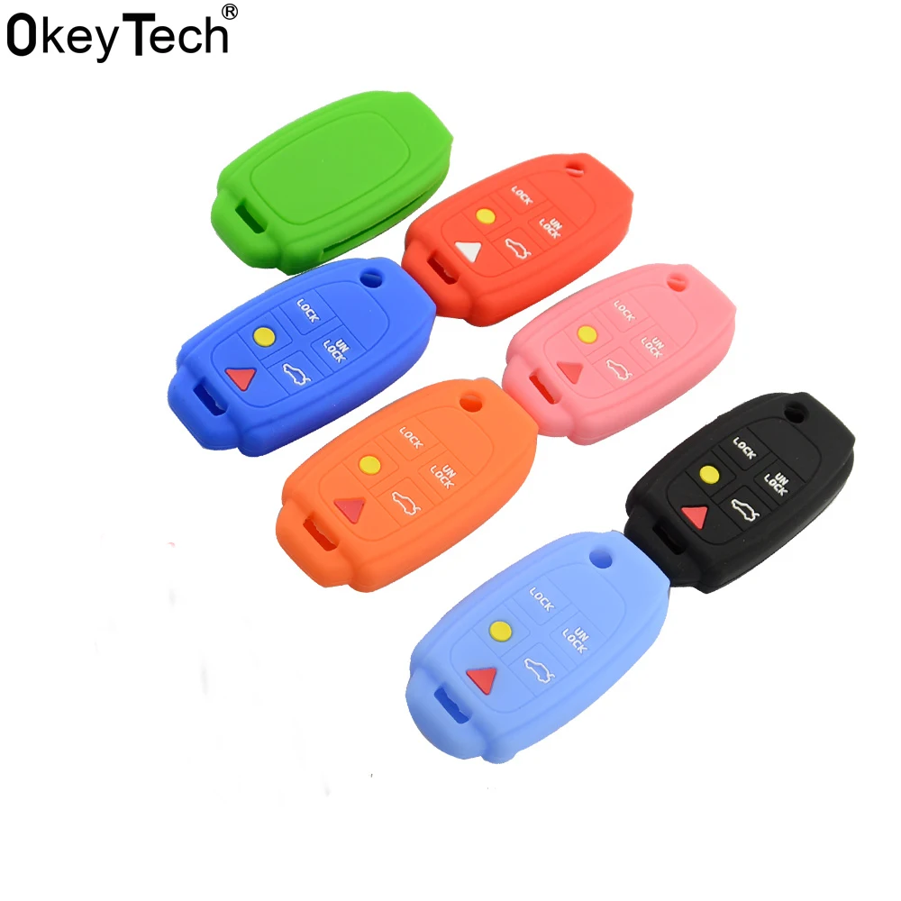 

OkeyTech New 5 Buttons Silicone Rubber Fob Remote Key Case Cover Holder Protector Shell for Volvo S60 XC70 S80 XC90 V70 Flip Key