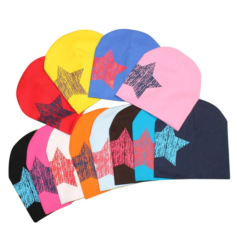 

Infant Hats Colorful Print Star Soft Hat Autumn Caps Baby for Kids Boys Girl Cotton Knit Hat Children Winter Toddler Elastic Cap