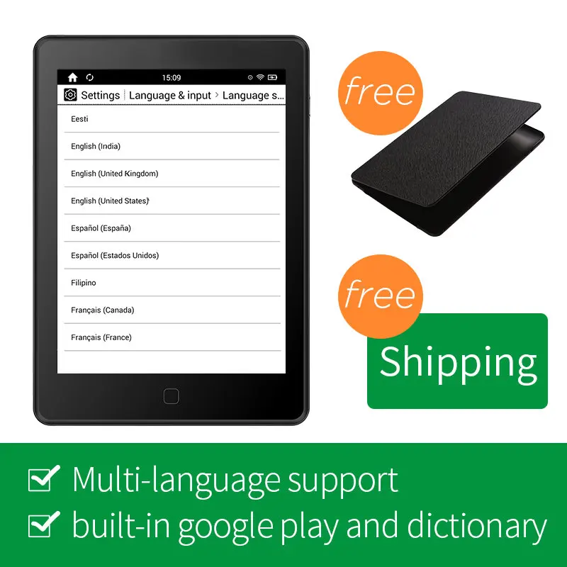 New arrival likebook AIR 6″ Ebook Reader 1G/16G 300ppi E-reader touch screen with front light free cover free shipping