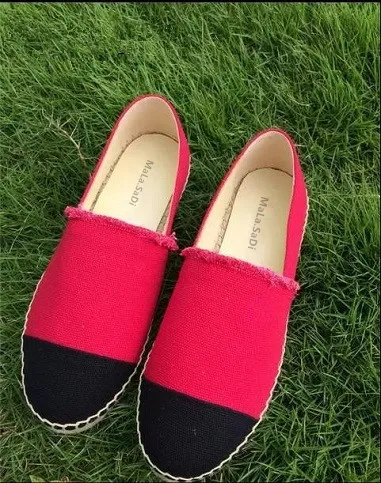 Новинка; сезон весна-осень; женские эспадрильи; дышащая парусиновая Повседневная обувь; женская обувь на плоской подошве; пеньковые мокасины; обувь в рыбацком стиле; большие размеры 34-42 - Цвет: Красный