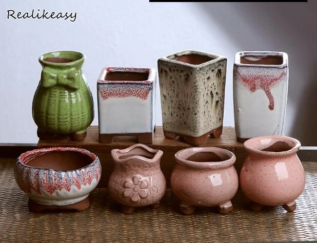 

New Retro Simpleporcelain Fleshy Succulents Ceramic Flower Pot Mini Geometric Succulent Plant Pots For Garden Birthday Gift L469
