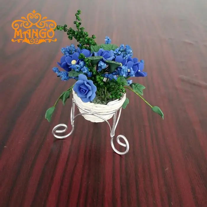 1:12 Кукольный домик Миниатюрный декоративное растение глины ручной работы синие розы floorstand горшечных растений