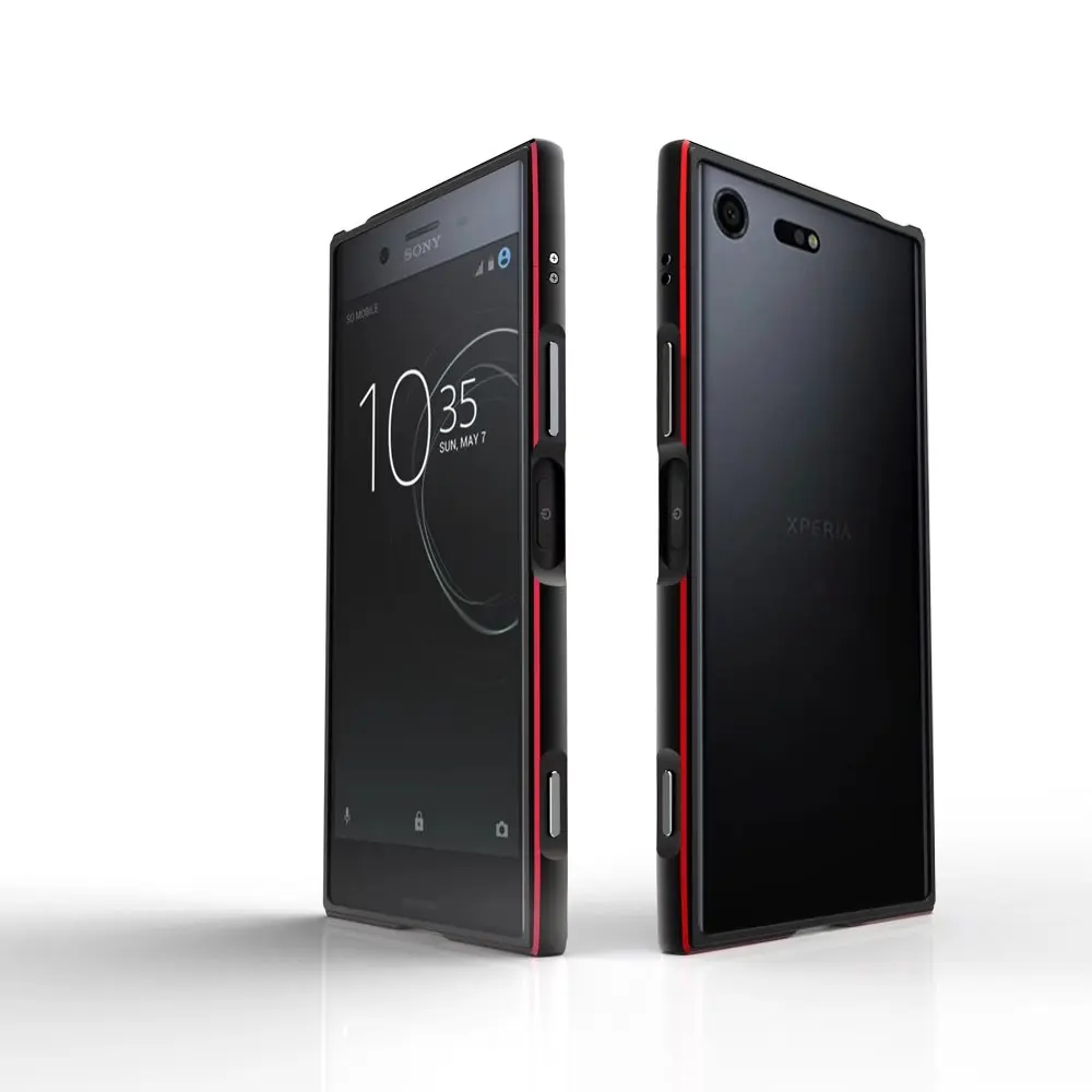 Высококачественный Ультратонкий алюминиевый металлический чехол-бампер для sony Xperia XZ1 Dual F8342(5,") чехол для телефона с ремешком BK1 - Цвет: Black Red