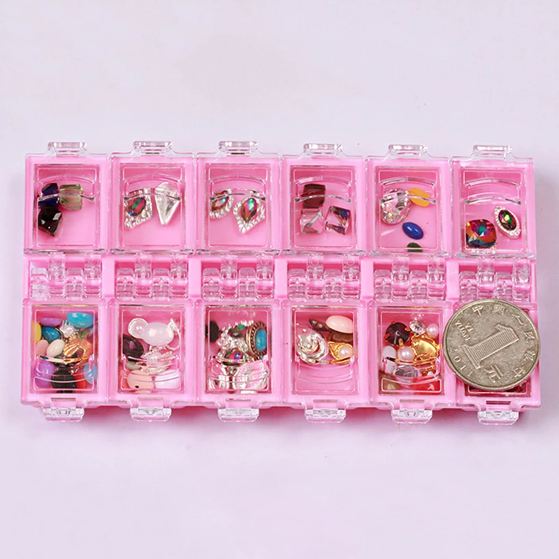 

Storage Box 12 Grid Plastic Nail Tool Jewelry Rhinestone Organizer Container Case Nails Art Supplies