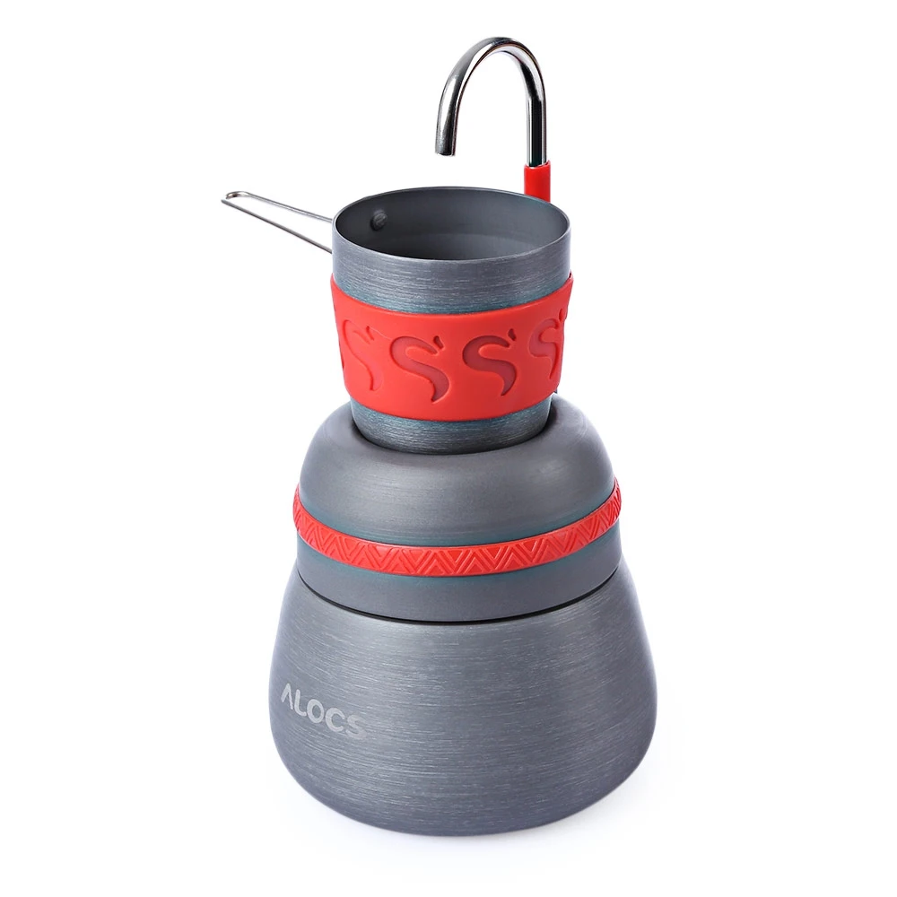 Al aire libre 350 ml café portátil estufa de aleación de aluminio Camping senderismo gris cafetera con 2 tazas de herramientas de café