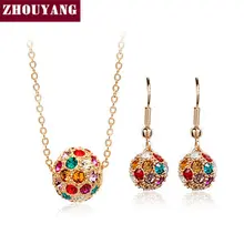ZHOUYANG ZYS195 Multicolour Crystal Ball Rose Gold Plated Jewelry Necklace Earring Set Rhinestone Made with Austrian Crystals