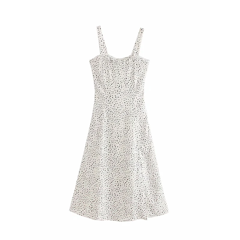 

Sling Dress Slash Neck Sexy Summer Women Dot Sleeveless Dress Women Elegant Casual Mid-Calf Dress A-Line Split Sundress