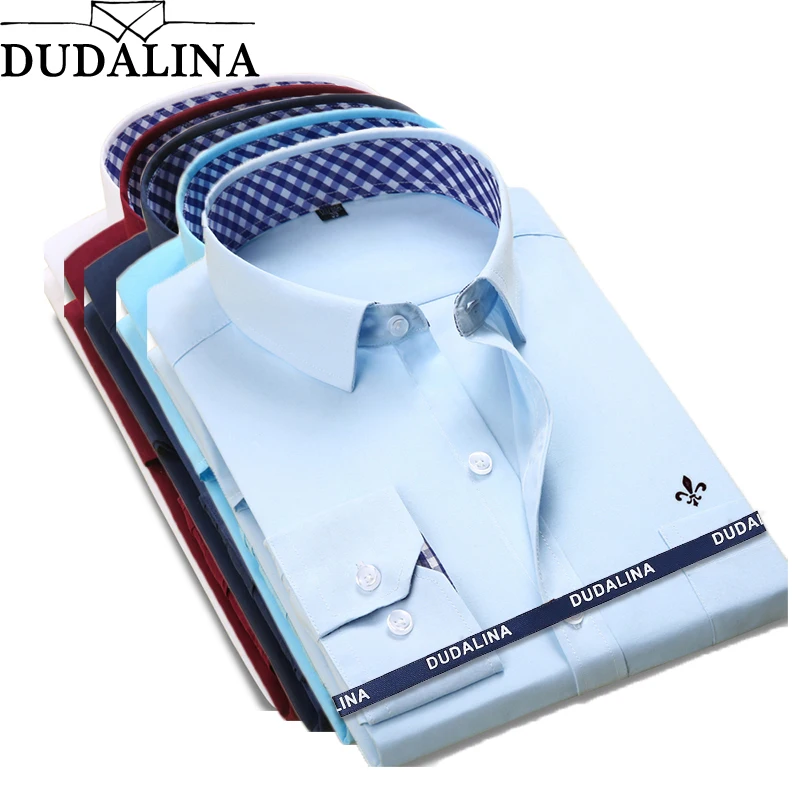 En Ligne DUDALINA 2018 Nouveau Classique Robe Chemise Masculine Chemise Hommes Printemps Automne À Manches Longues Solide Sergé Formelle D affaires Hommes Chemises Sociaux