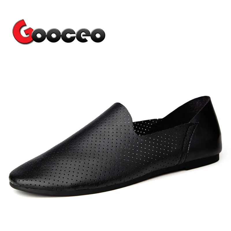 Men's Loafers Flats Shoes For Men Summer Spring Air Hole Leather Flat Low top Slip On Light no