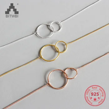 

100% S925 sterling silver fashion personality simple double circle double necklace