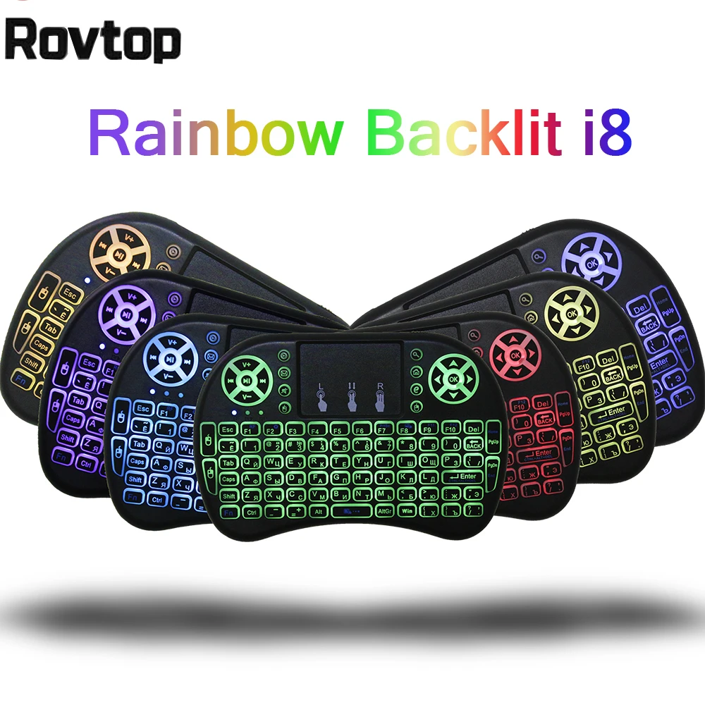 

English Russian Spanish i8 Mini Wireless Keyboard With Backlit 2.4ghz Fly Air Mouse with Touchpad Remote Controller Lion-battery