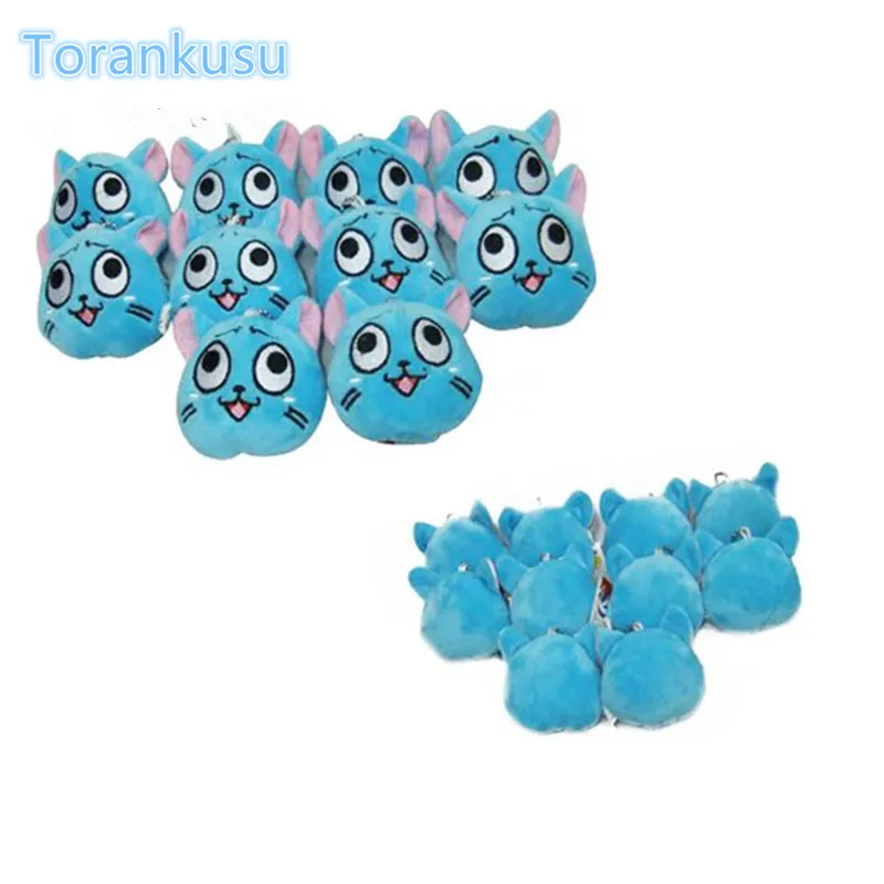 FAIRY TAIL Plush Pendant Toys Happy Cat Soft Stuffed Doll With Ring 8cm Fairy Tail Happy Plush Toys 10pcs/lot ST11