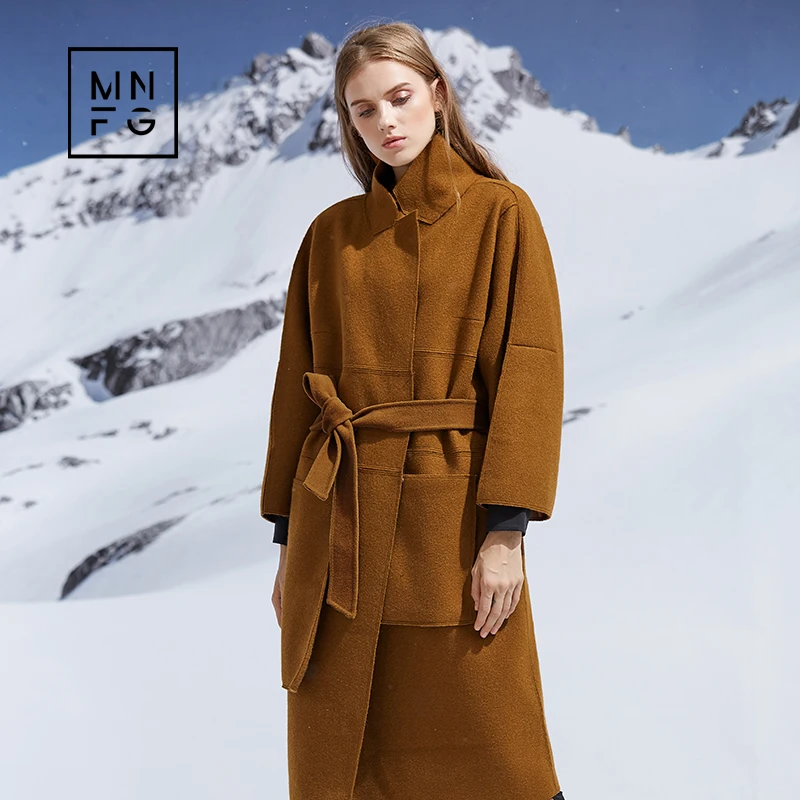 

MNFG by Amii Wool jacket female long sleeve lapel long section with winter coat woolen coat