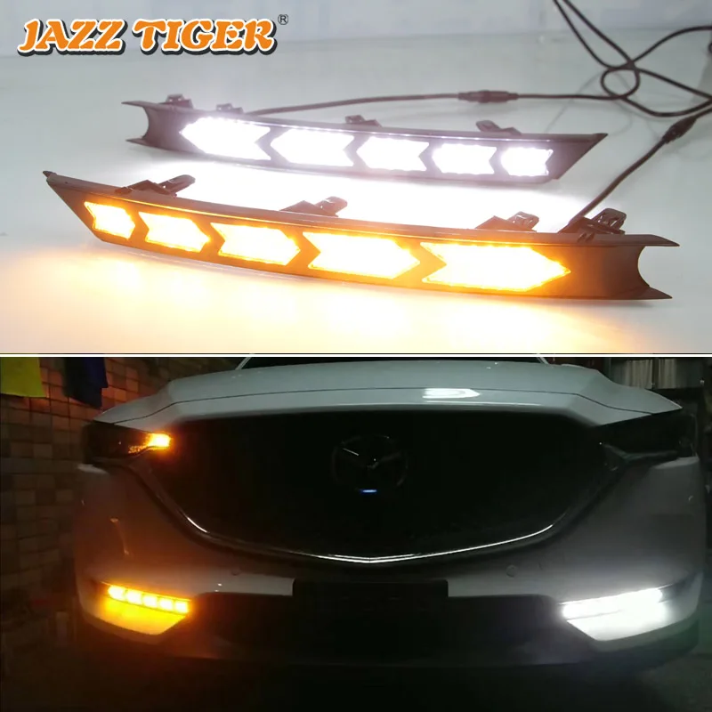 

JAZZ TIGER 2PCS Yellow Flowing Turn Signal Function DC 12V ABS Car DRL LED Daytime Running Light For Mazda CX-5 CX5 2017 2018