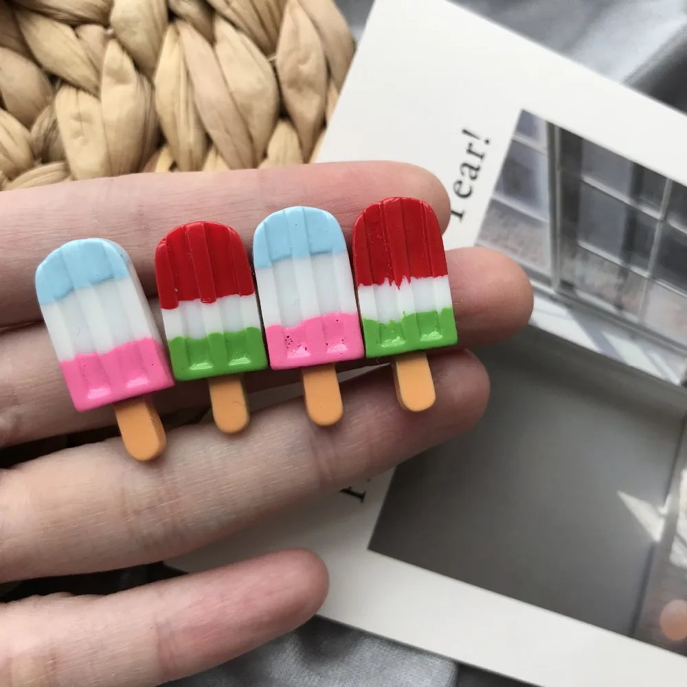 

Harajuku Fashion Multicolor Summer Small Simple Cute Stud Earrings Contrast Color Ice Cream Creative Jewelry Gift