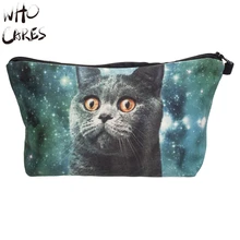 Who Cares Blue Cat 3D Printing Organizer Maleta de Maquiagem Fashion Necessaire Travel Party Makeup Bag Women Cosmetic Bag Brand