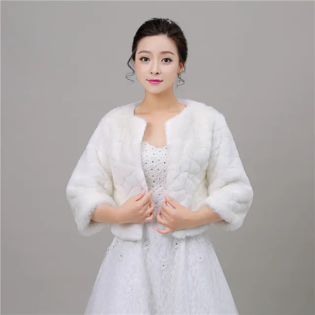 Price 2018 New Design Autumn Faux Fur Wedding Wrap Bolero Jackets Bridal Coat Cape Cloak Shawls Scarves Shoulder is 42cm