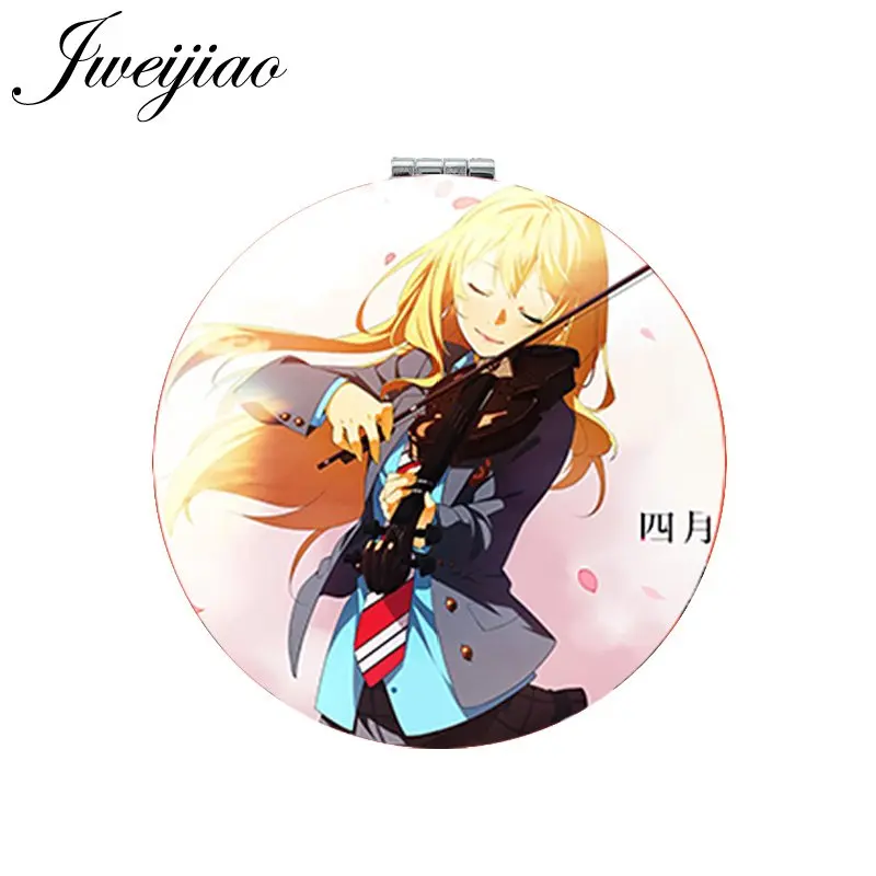 

JWEIJIAO Cartoon Gilrs Photo PU Leather Makeup Mirror Round Folding Pocket 1X/2X Magnifying Mirror