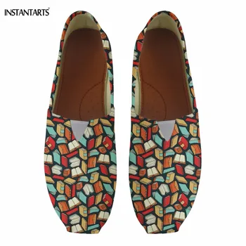

INSTANTARTS Fashion Teenage Girls Summer Lazy Cotton Shoes Funny Book Lovers/Teacher Pattern Flats Shoes Casual Walking Footwear