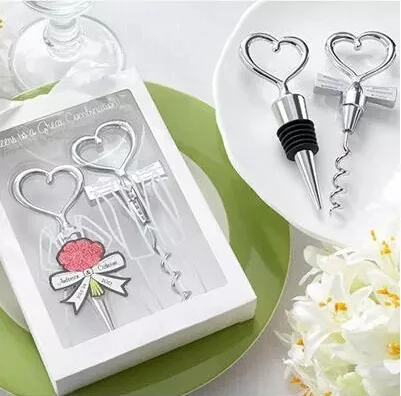 

Wine Bottle Opener 200pcs=100sets/box Heart Shaped Great Combination Corkscrew and Stopper Sets Wedding Faovrs Gift