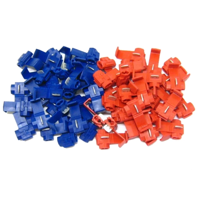 50PCs Blue & Red Quick Lock/Snap On Splice Crimp Wire Electrical Cable Connector 