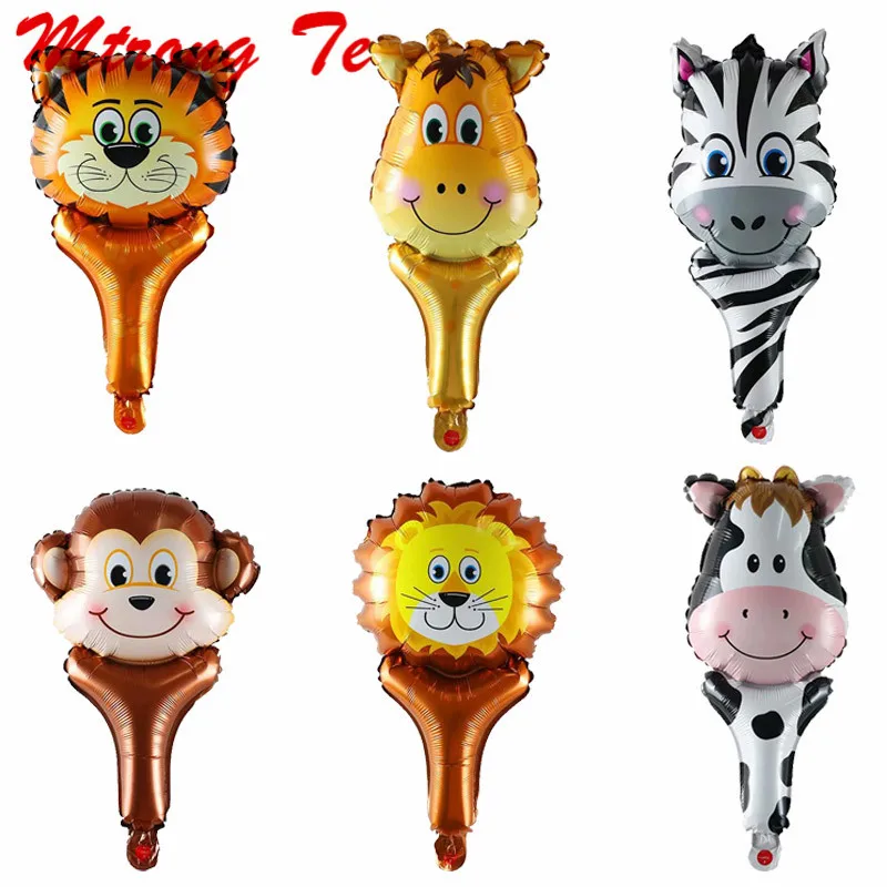 

50/100pcs Animal Hand Stick Foil Balloons Tiger Lion Monkey Giraffe Air Ballon Birthday Party Decorations Baby Shower Kids Toys