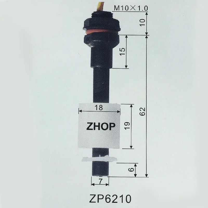 10 шт./лот M10* 62 мм с наружной резьбой Поплавковый выключатель 220 V Пластик уровня воды Жидкость Сенсор мини ZP6210 2A1