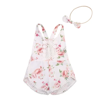 

2017 Princess Cotton Casual Fshion Sleeveless Summer Beach Style Kids Baby Girls Floral Print Romper Jumpsuit Outfits Sunsuit