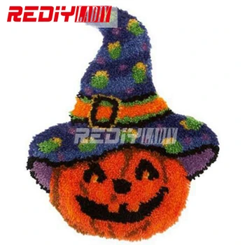 

REDIY LADIY Latch Hook Rug Hallowmas Hat Wall Tapestry Floor Mat Pre-Printed Canvas Cushion Yarn Crocheting Carpet Unfinished